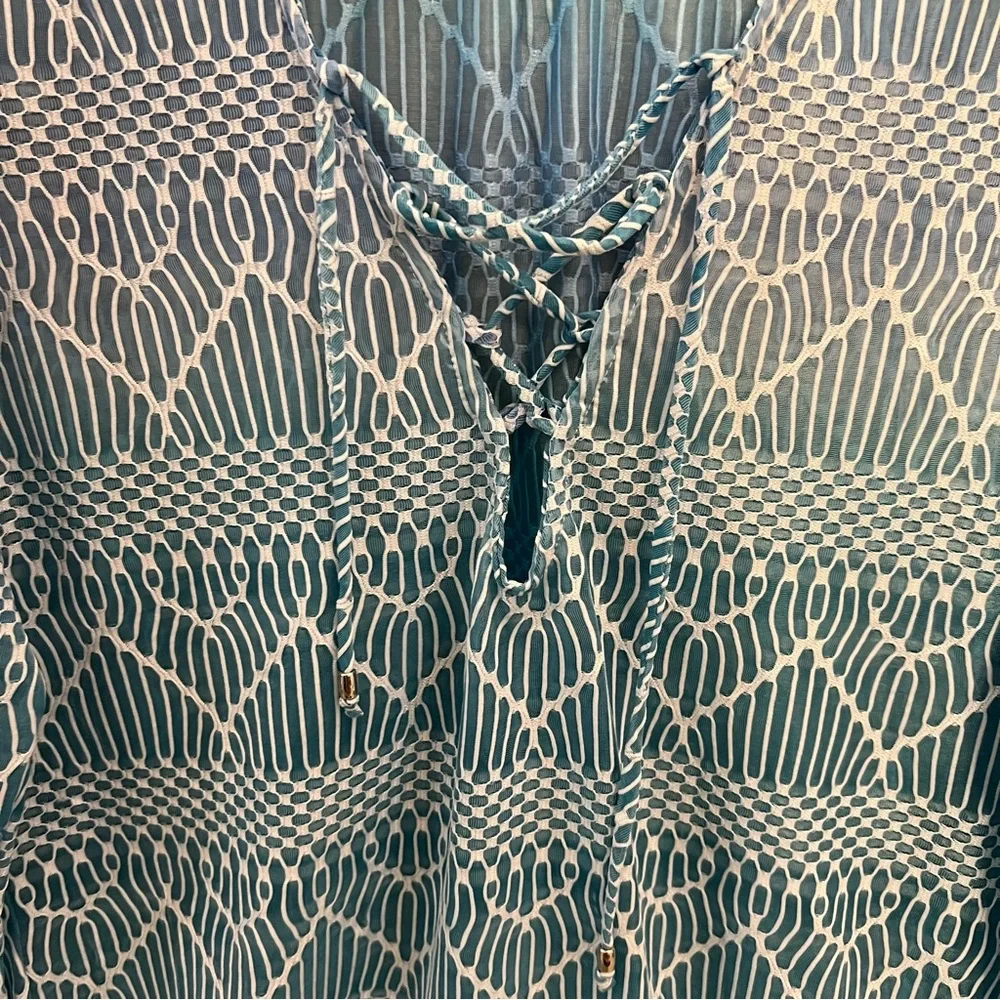 Porto Cruz Blue Ombré 3/4‎ Sleeve Lace Up Tunic Cover Up XL New with Tag - Picture 4 of 9